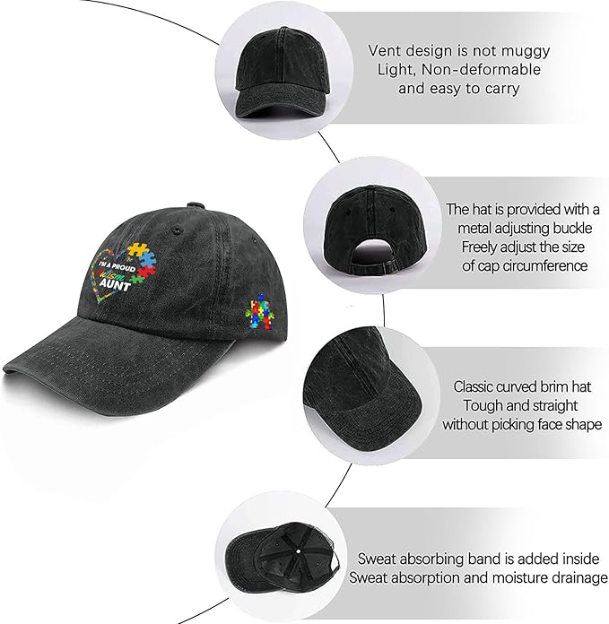 I'm a Pround Autism Uncle Baseball Cap for Mens Fashion Washed Distressed Baseball Caps