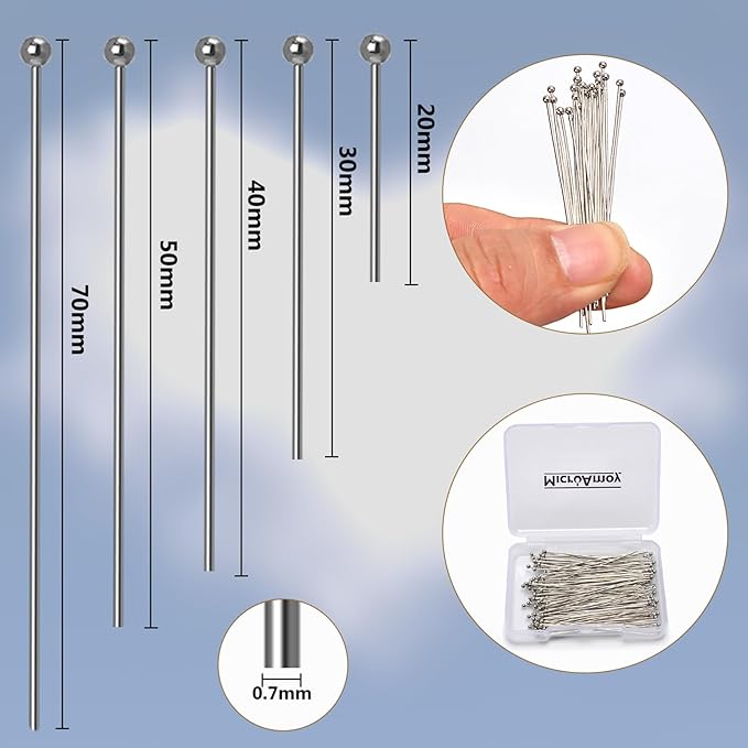150pcs Silver Filled Ball Pins Non Tarnish Craft Earring Bracelet Jewelry - Image 6