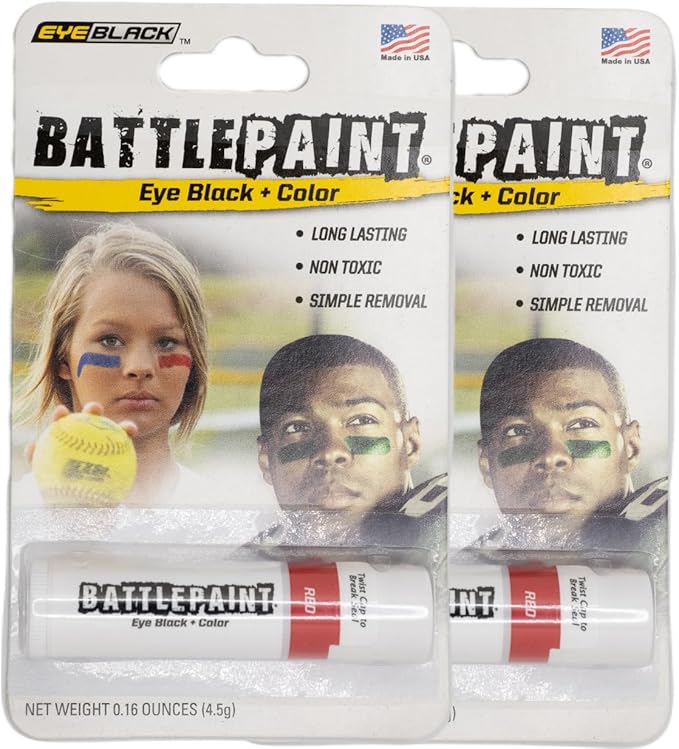 EyeBlack BattlePaint – Bright Colored Under Eye Black Grease for Pro Athletes and Super Fans – Baseball, Softball, Football – 2 Sticks