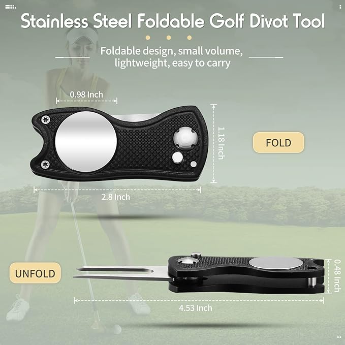 Skylety 6 Packs Golf Repair Tool Stainless Steel Foldable Golf Divot Tool Magnetic Button Ball Marker