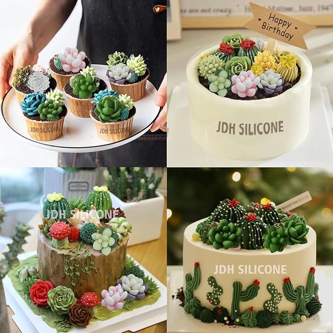 7 Pcs Succulent Fondant Molds 3D Silicone Cactus Succulents Leaves Moulds - Image 9