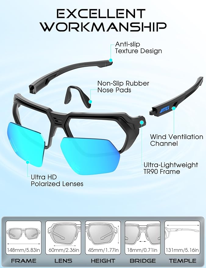 ATTCL Sports Polarized Sunglasses for Men: Womens UV400 Protection, Lightweight Wrap Around TR90 Frame for Fishing Golf