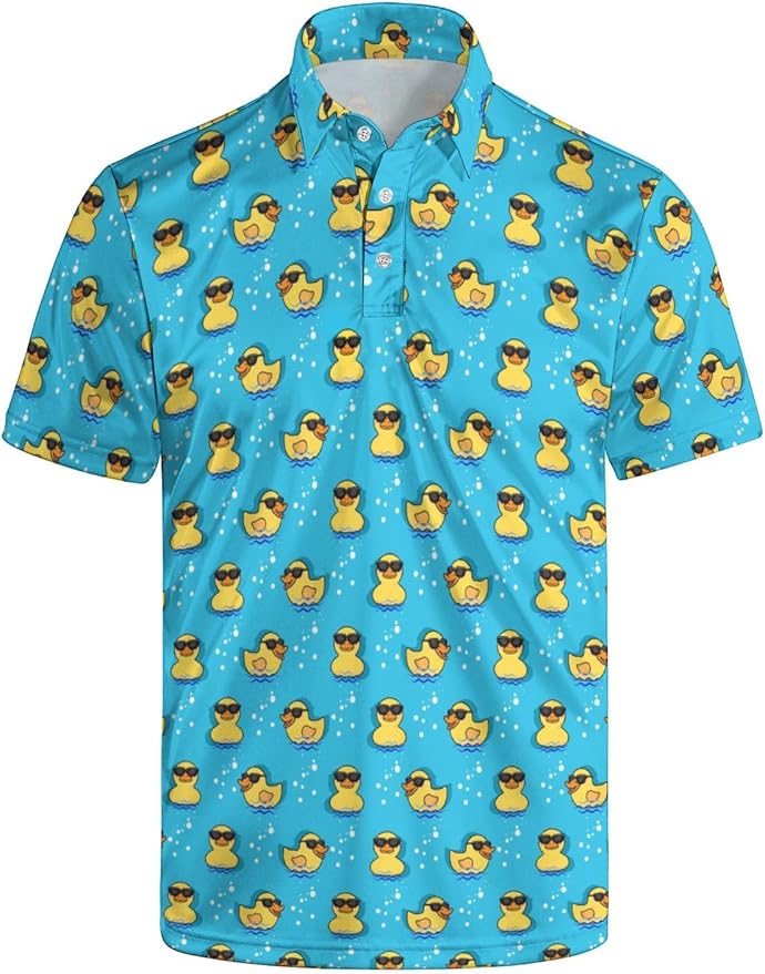 HUURAY Funny Golf Polos for Men Funny Print Short Sleeve Shirts Quick Dry Polo Shirts Hawaiian Shirt Performance Golf Outfits