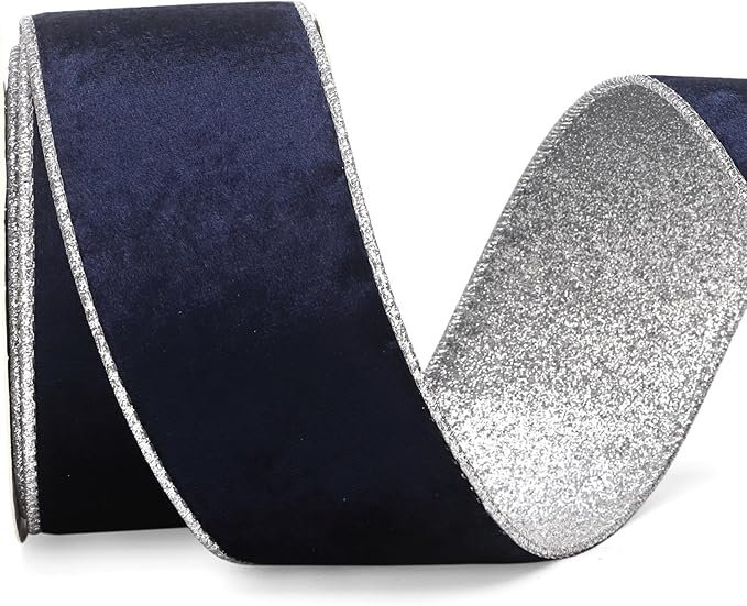 Ribbli Navy Velvet Wired Ribbon 2.5 Inch Navy Velvet by Ribbli