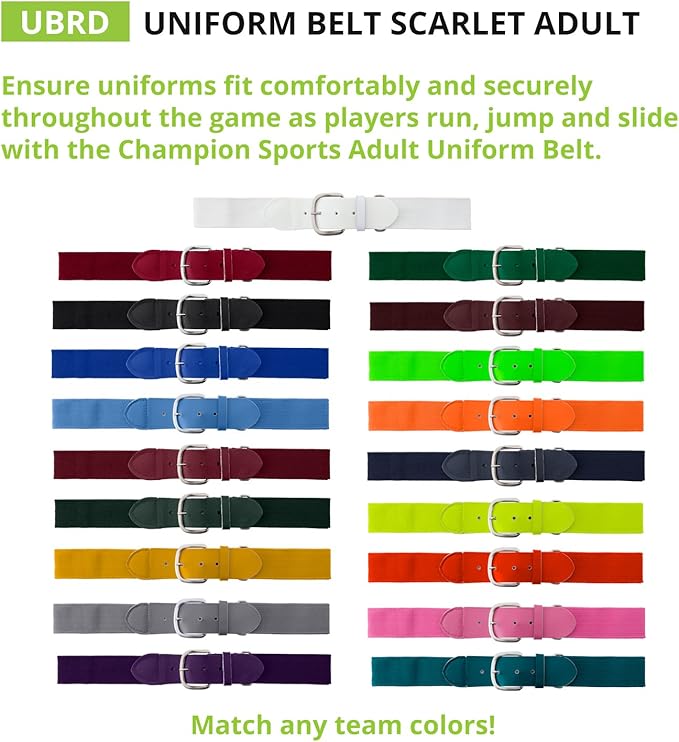 Champion Sports Baseball & Softball Belt – Stretch Fit Uniform Belt for Youth & Adult Players, Multiple Colors