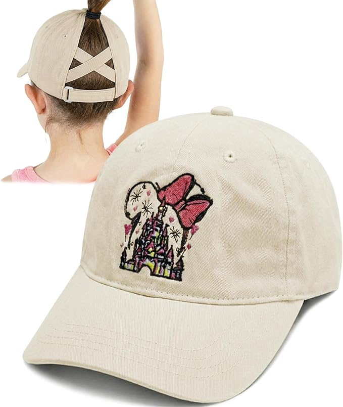 Baseball Caps for Girls Kids Cute Graphic Ponytail Hat Trucker Fashion Acid wash Hats Fun Adjustable Criss Cross Cap