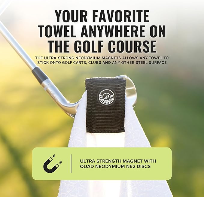 Stripebird Magnetic Clip for Any Towel (Black) - Highest Strength Magnet for Golf Towel - Removable - Golf Towels for Men