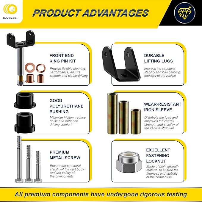 1993-UP Club Car Deluxe Repair Bushing Kit for DS, Golf Cart Front and Rear End Bushing Kit, Club Car King Ping Repair Kit, Full Set Club Car DS Front End Rebuild Kit OEM# 1016384 1015583 1016386