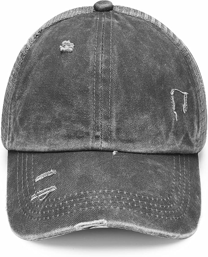 Criss Cross Hat Washed Distressed Baseball Cap Ponytail Hat High Messy Bun Ponycap for Women