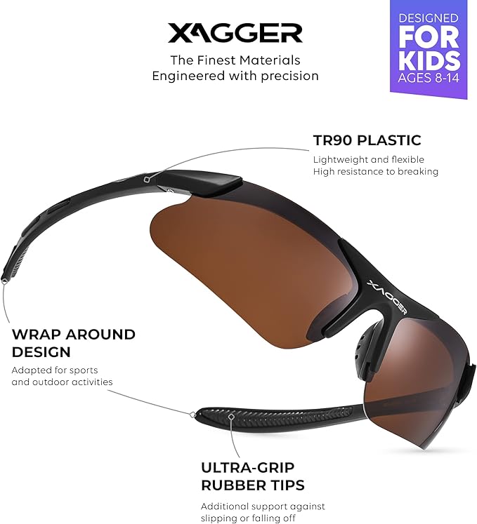 Xagger Kids Youth Polarized Sports Sunglasses for Boys Girls Baseball Softball Glasses TR90 Frame