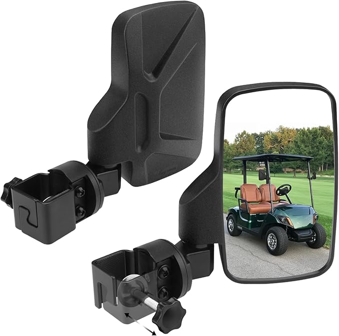 SHEJISI Golf Cart Mirrors,Golf Cart Mirrors Rear View is Universal Fits 0.7"-1.35" Square Rail,No Drilling,360° Rotation,Foldable,High Definition,Durable Anti-Shudder,Fits Club Car,EZGO,Yamaha,Zone