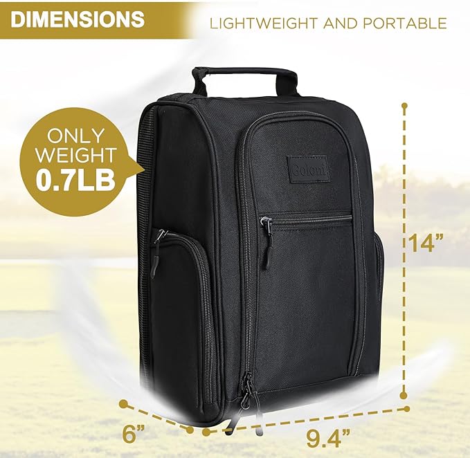 Goloni Golf Shoe Bag for Men Women, Ventilated Golf Shoe Bag with Side Pockets, Lightweight Portable Golf Shoe Carrier for Golf Shoes, Tees, Balls & Accessories,Black