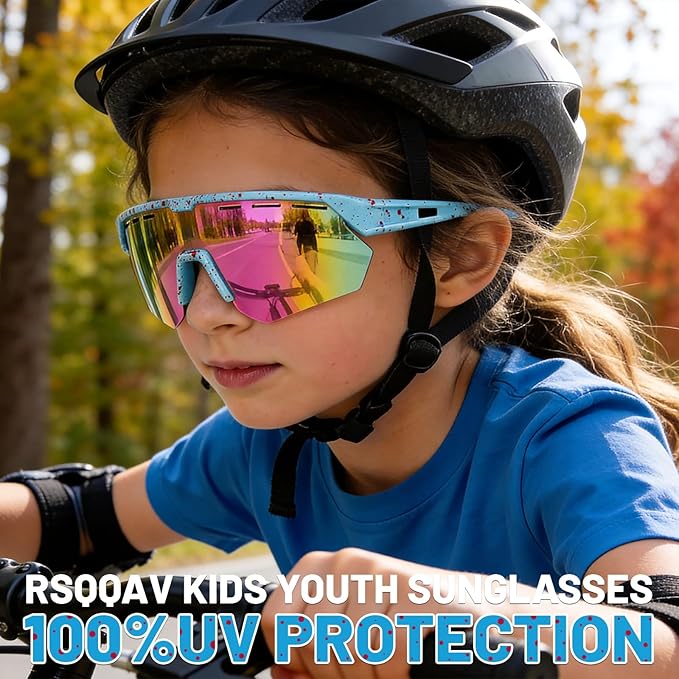Youth Sports Sunglasses for Boys Girls Age 3-10, Lightweight Frame Kids Baseball Softball Cycling Sunglasses