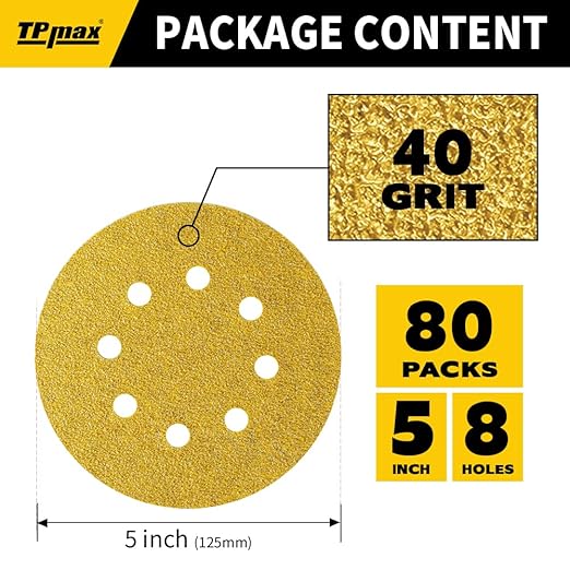 80PCS 5 Inch 40 Grit 125mm 8 Hole Sanding Discs Sandpaper - Image 2