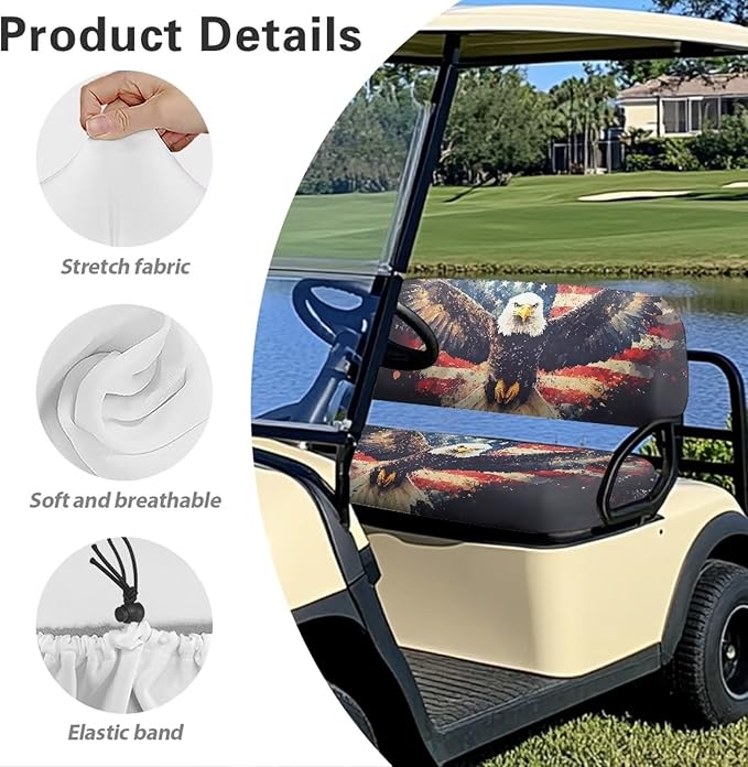 Bulopur 2 Piece Golf Cart Towel Seat Covers American Flag Bald Eagle Ezgo Club Car Seat Cover for 2 Passenger Carts Soft Breathable Golfcart Seats Blanket Washable
