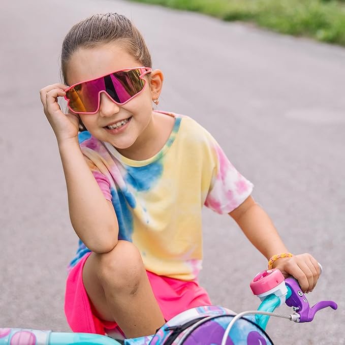DUCO Kids Sunglasses Youth Baseball Sun Glasses Lightweight TR90 Frame UV400 Sports Cycling Shades for Boys Girls DK268