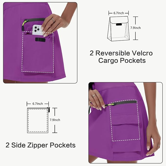 MIVEI Skorts for Woman - Hiking Cargo Skorts with Zipper Pockets, High Waisted Quick Dry Golf Workout, Dressy Casual