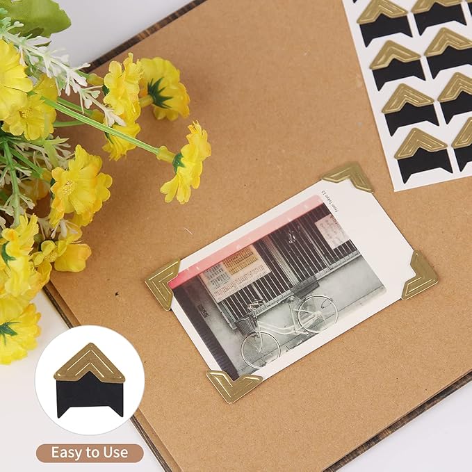 GOONAVI 15 Sheets 360 Pcs Gold On Black Acid-Free Photo Corners Mounting Self - Image 4
