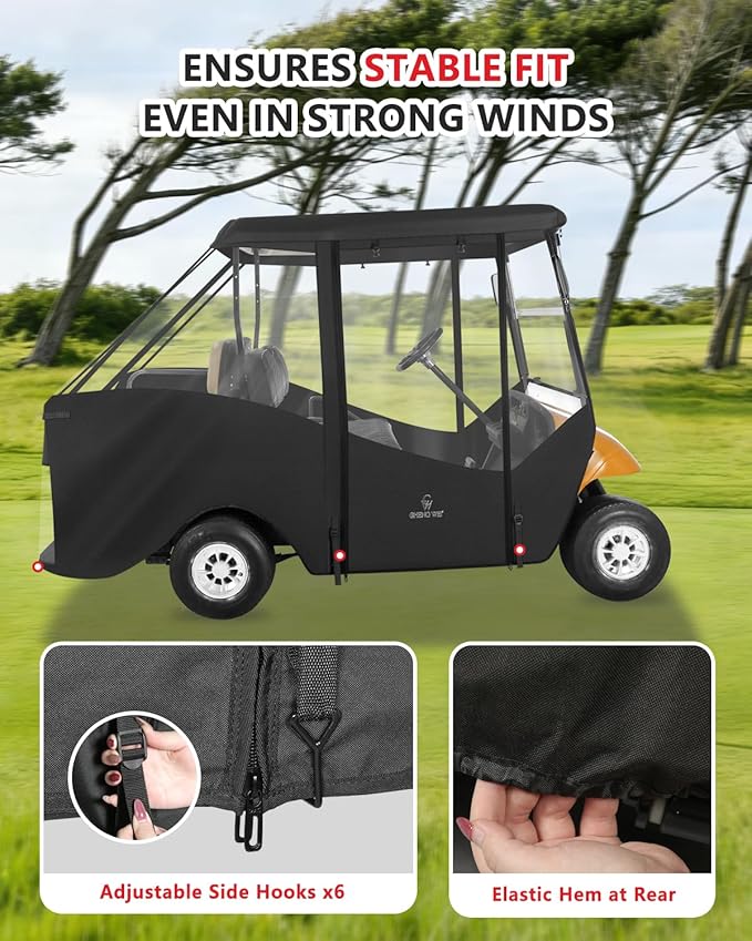 Golf Cart Enclosure 4 Passenger, Ezgo Golf Cart Cover for TXT Short Roof 2+2 Seater,Waterproof 600D Oxford Rain Cover Driving Enclosure,Roll Up 4-Sided Clear Windows&Door