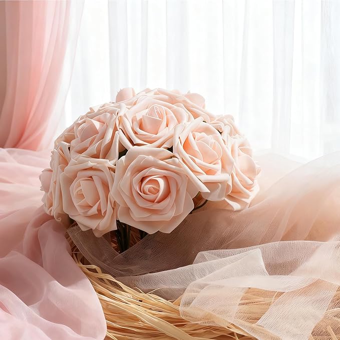 Artificial Flowers Foam Fake Roses 25pcs Champagne Roses - Image 3
