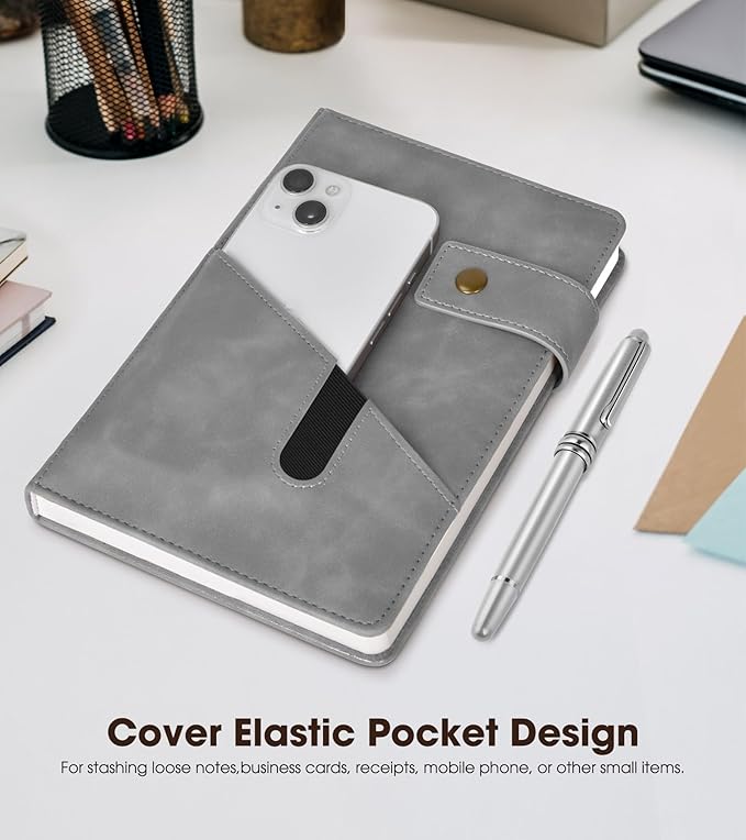 Grey A5 Lined Leather Journal Notebook - Image 3