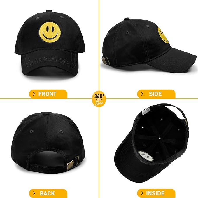Smile Face Baseball Cap for Women Men Cute Baseball Caps Unstructured Cotton Dad Hat