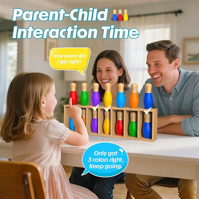 Color Matching Toy Set for Kids, Wooden Bowling Color Matching Game - Image 4