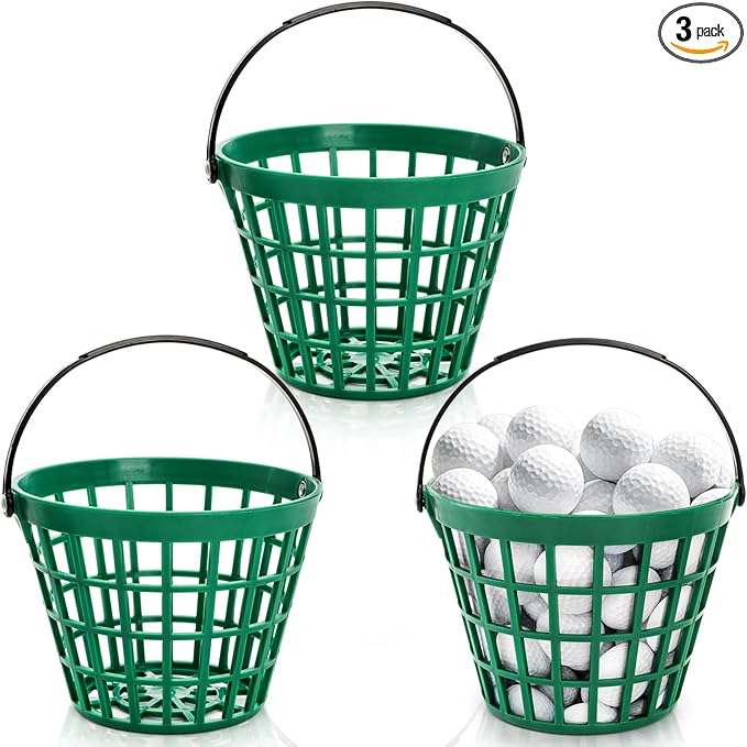 Bekith 3 Pack Small Plastic Golf Ball Basket, Golf Ball Container Golf Bucket with Handle, Holds 25 Balls, Green