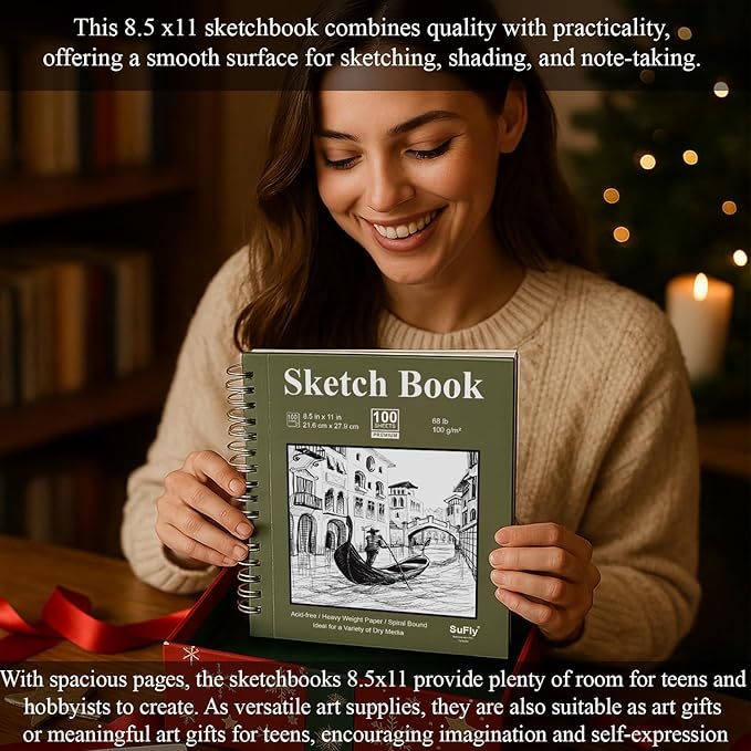 Sketch Book 8.5"x11", Spiral Sketchbook Pack of 2, SuFly 200 Sheets Acid Free - Image 6