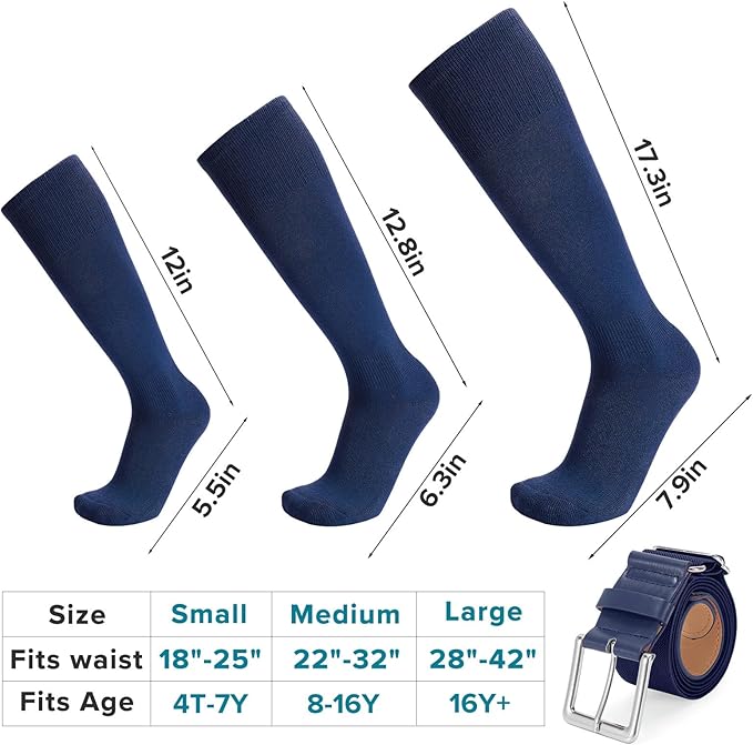 Baseball Socks and Belt Combo for Youth Adult - Softball Sock and Belt for Boys and Girls (2 Pairs of Socks & 1 Belt)
