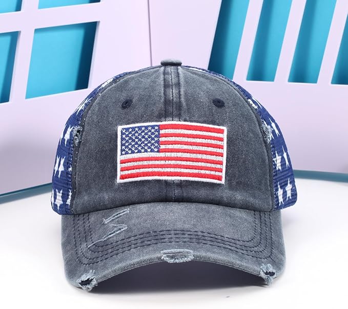 American Flag Hats Love Breast Cancer Adjustable Rhinestone Baseball Cap USA Patriotic Embroidered Baseball Trucker Hat
