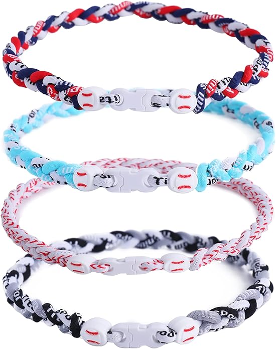 4 Pieces Baseball Necklaces for Boys,Three Braided Rope Tornado Sports Titanium Necklaces,Christmas Gifts Baseball Accessories Drip