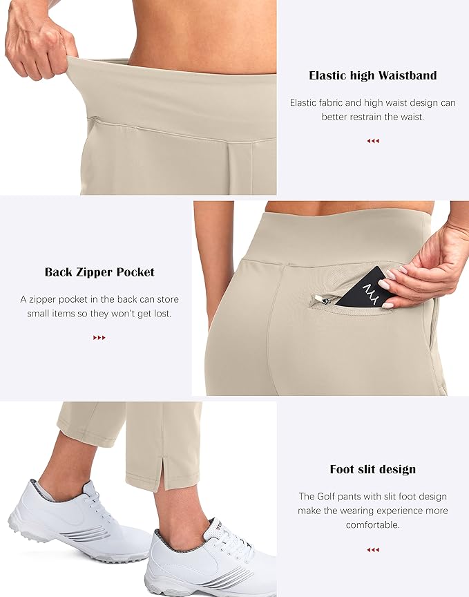 YYV Women's Golf Pants Stretch Work Ankle Pants High Waist Dress Pants with Pockets for Yoga Business Travel Casual