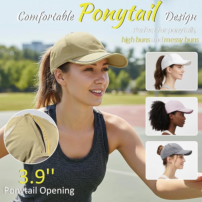SHINCHIC Womens Ponytail Baseball Cap UPF50+ Waterproof Golf Hat High Bun Pony Cap Breathable Dad Hat for Outdoor