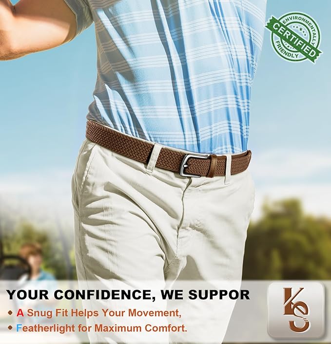 KEMISANT Men's Golf Belt 2 Pack-Braided Woven Stretch Belt for Gift Men Casual Jeans Sports Work 1 3/8"