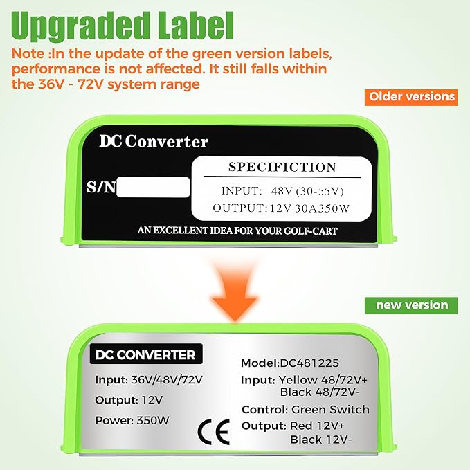 10L0L Golf Cart Voltage Reducer 36V-72V to 12V 30A 350W, Universal DC Step Down Converter, Regulator, Upgraded Version Transformer for Yamaha EZGO Club Car（Green）