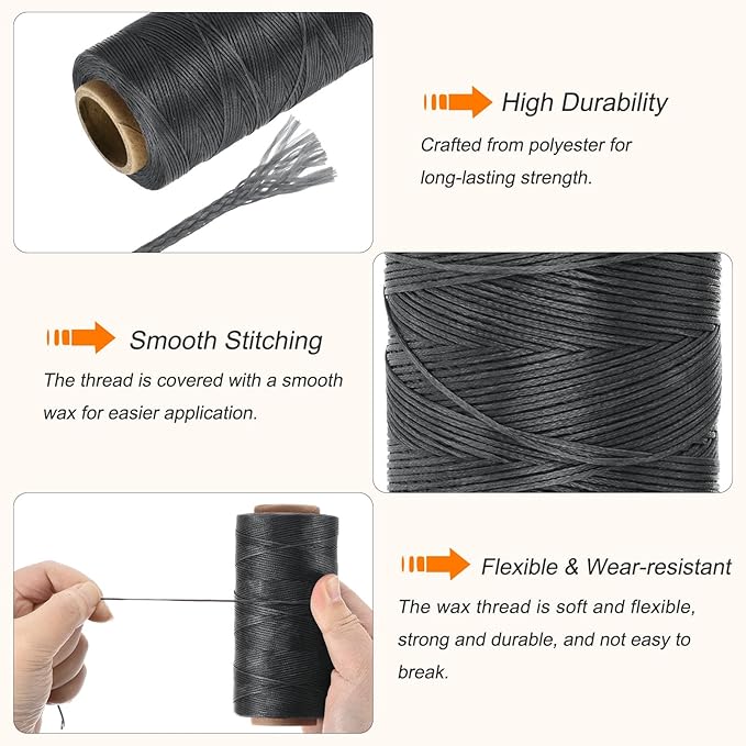 MECCANIXITY Waxed Thread, 284 Yard 0.8mm 150D Flat Wax Thread Polyester Waxed - Image 3