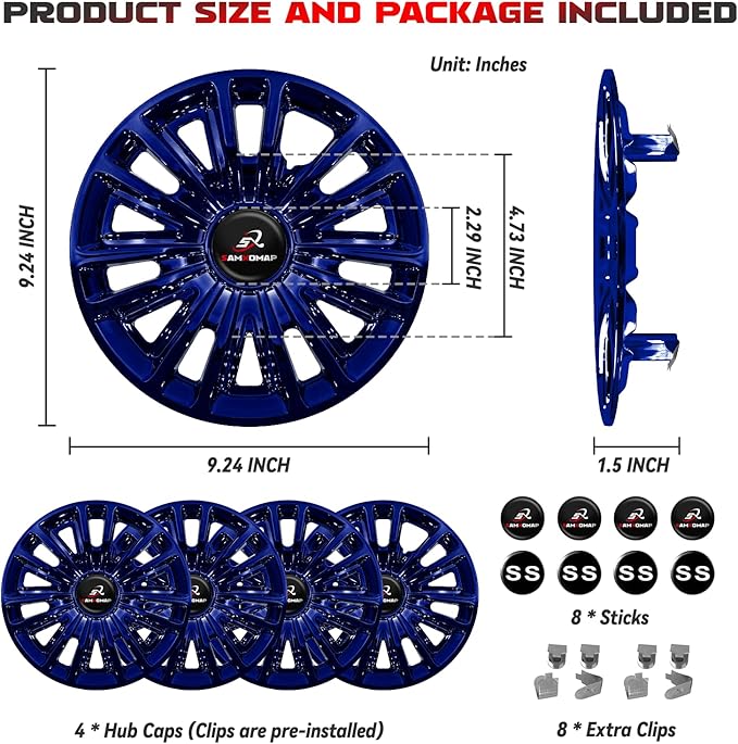 Golf Cart Hub Caps 8 Inch for EZGO/Club Car/Yamaha (Excludes EZGO RXV) Golf Cart Wheels and Tires, Snap-On Installation Wheel Covers Accessories, Premium ABS Plastic, Set of 4, Blue
