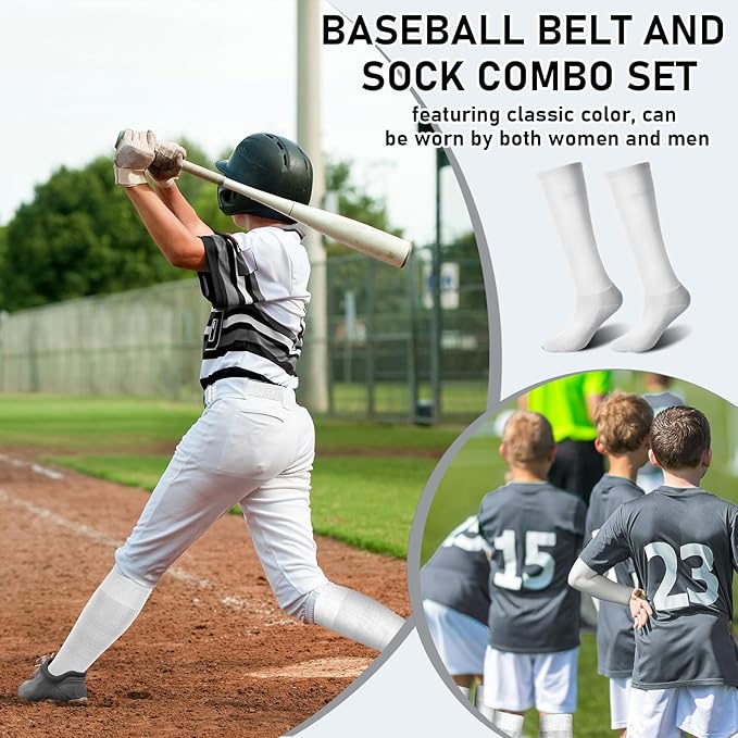 Zhanmai Baseball Belt and Socks Combo, Adjustable Elastic Belt and Softball Socks, Multiple Sizes for Youth Boys Girls, Adult