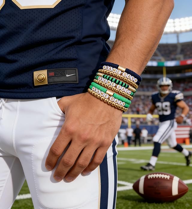 NLCAC 9 Pack Game Day Bracelets Stackable Heishi Beaded Stretchy Bracelet Preppy Jewelry Baseball Football Team Bracelets Sports Fan Accessories Gifts