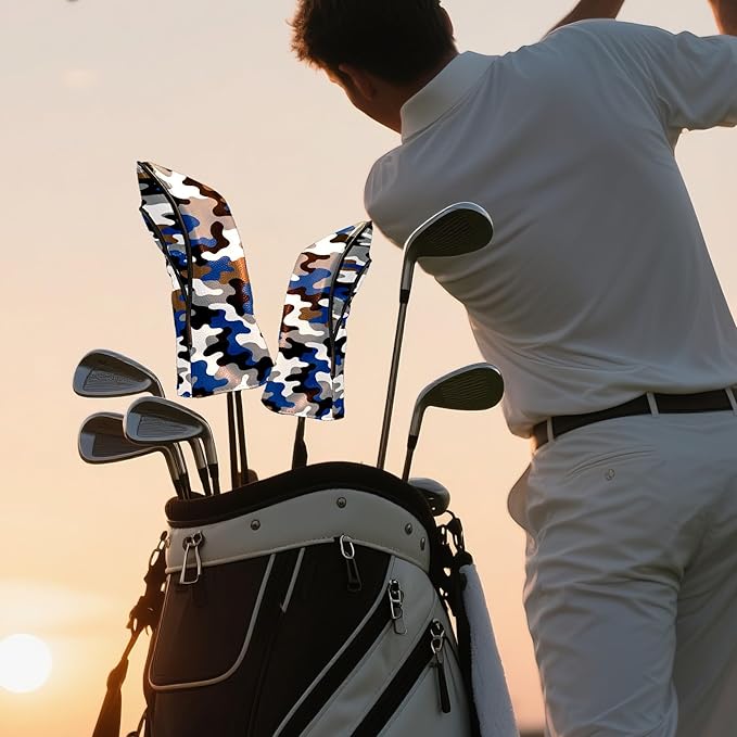 Golf Headcovers Fits Driver Hybrid Fairway 3/5 Wood, Waterproof PU Leather Golf Club Protector, Ideal Sports Accessories & Golfer Gift Colorful Geometry