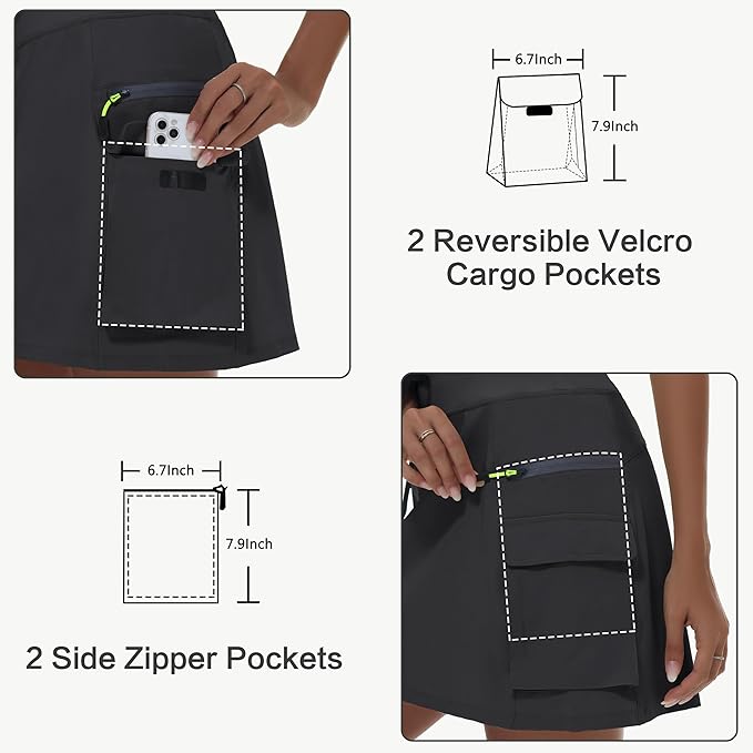 MIVEI Skorts for Woman - Hiking Cargo Skorts with Zipper Pockets, High Waisted Quick Dry Golf Workout, Dressy Casual
