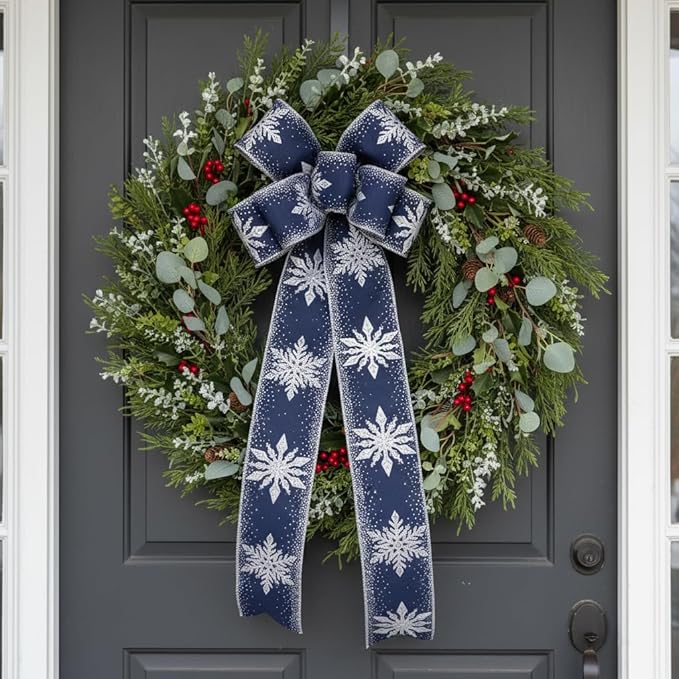 CT CRAFT LLC Navy Satin with Silver Snowflake Wired Ribbon 2.5 Inch x 10 Yards - Image 3