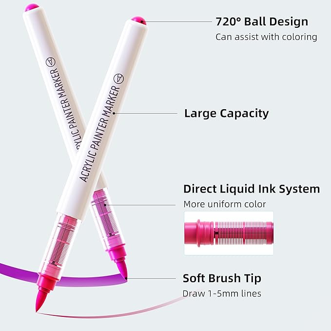 192 Colors Acrylic Paint Markers, Soft Brush Tip Marker Pens Set - Image 2