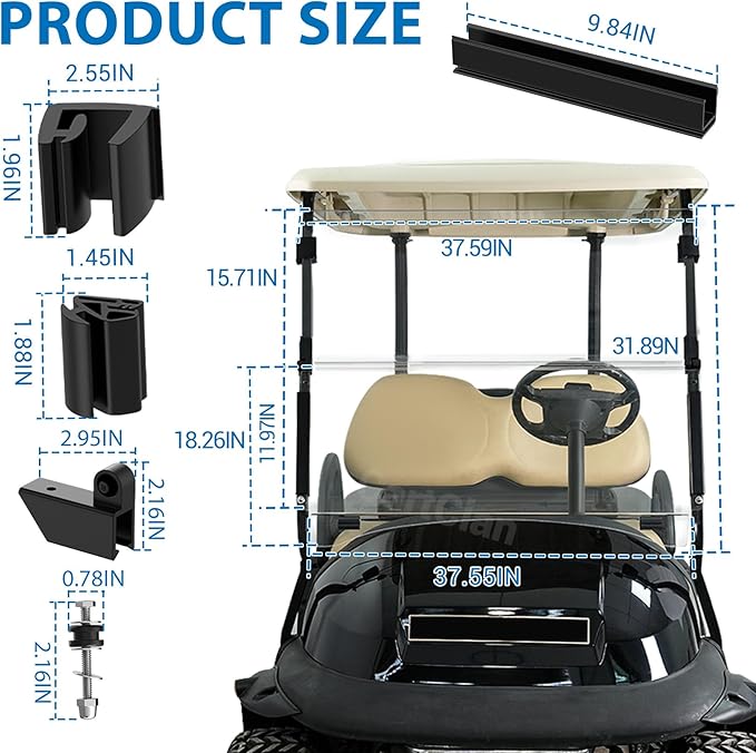 Golf Cart Windshield, Club Car Windshield with Windshield Clips Suitable for 2004-Up Club Car Precedent/Onward/Tempo Golf Carts, PC UV Resistant, Club Car Foldable Windshield Replacement
