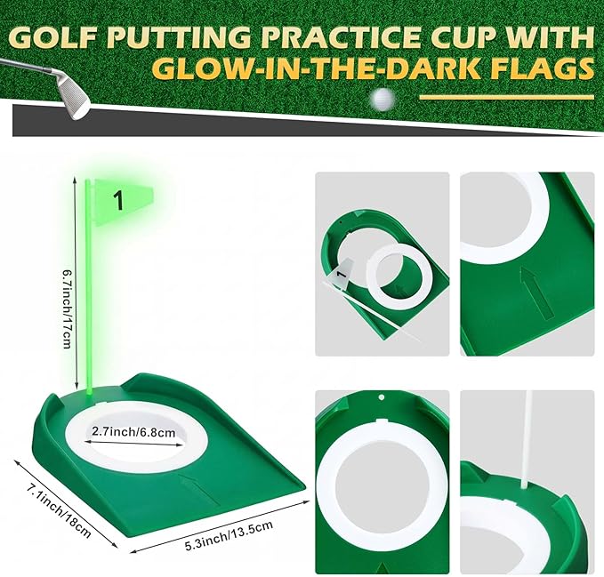 Sotiff Golf Putting Practice Cup Hole Training Aids Golf Accessories Training Putters with Plastic Flag for Adult Office Garage Yard Indoor Outdoor Practice