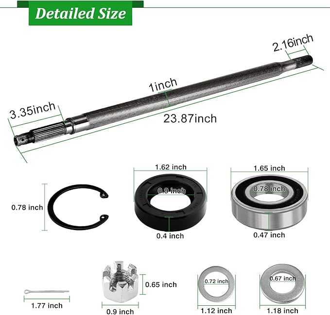 Golf Cart Rear Axle Shaft with Bearing Seal Kit for 1994-2013 EZGO TXT/Medalist Electric Models, Replace # 20377-G11 Driver Side (23 7/8" Length) 24-Teeth Splined Axle Shaft Assembly