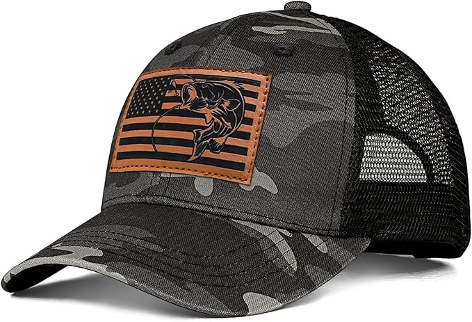 Fishing Hat Fishing Gifts for Men Bass Fish Flag Gear Accessories Stuff Trucker Hat Snapback Baseball Cap