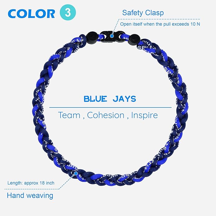 3 pcs Baseball Rope Necklaces, League Team Colors Braided Necklace, Baseball Team Gifts