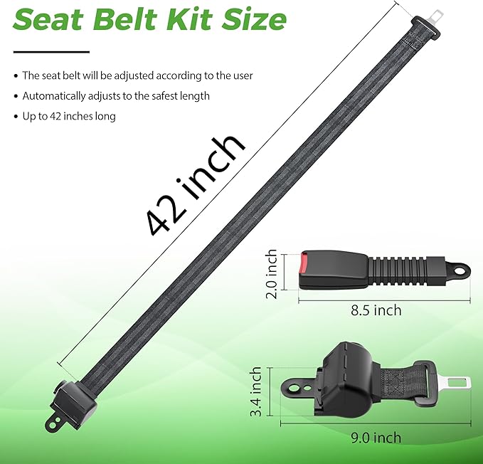 Universal Golf Cart Seat Belts Kit for Yamaha Club Car EZGO Go-Kart ATV UTV, 42 inch Retractable Seat Belts Kit (Without Mounting Bar)